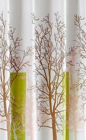Przejdź do produktu Zasłonka prysznicowa 180x180cm, poliester, biała/zielona, drzewo