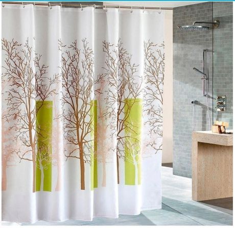 Przejdź do produktu Zasłonka prysznicowa 180x180cm, poliester, biała/zielona, drzewo