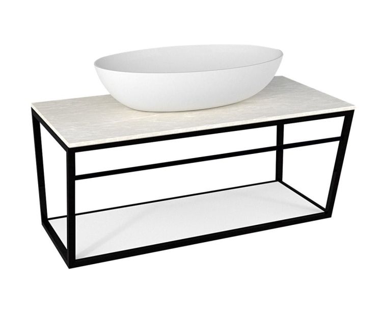 SKA Wspornik umywalki/pod blat 900x400x460mm, czarny matowy, z MDF półką biała