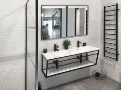 SKA Wspornik umywalki/pod blat 1200x400x460mm, czarny matowy, z MDF półką biała