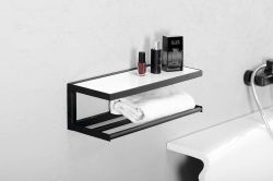 SKA Półka ścienna, czarny mat 450x140x160mm z MDF półką biała