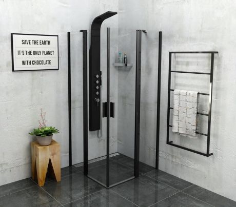 Przejdź do produktu ZOOM BLACK kabina prysznicowa narożna 900x900mm, szkło czyste