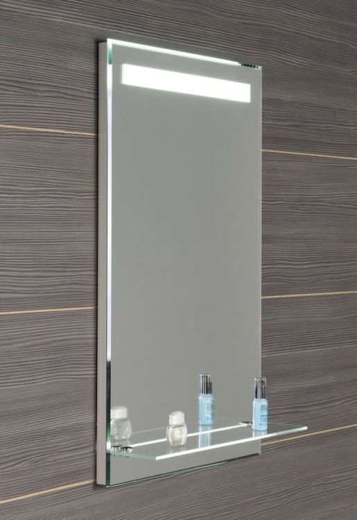 lustro z podświetleniem LED 50x80cm, szklana półka, przełącznik przyciskowy