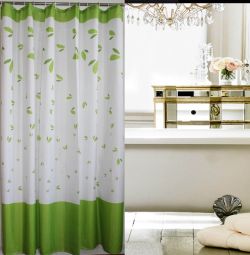 Zasłonka 180x180cm, 100% polyester, biała/zielona