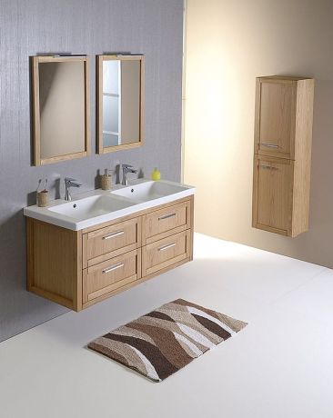 Przejdź do produktu LARITA 125 zestaw łazienkowy, szafka umywalkowa, umywalka podwójna, dąb natural