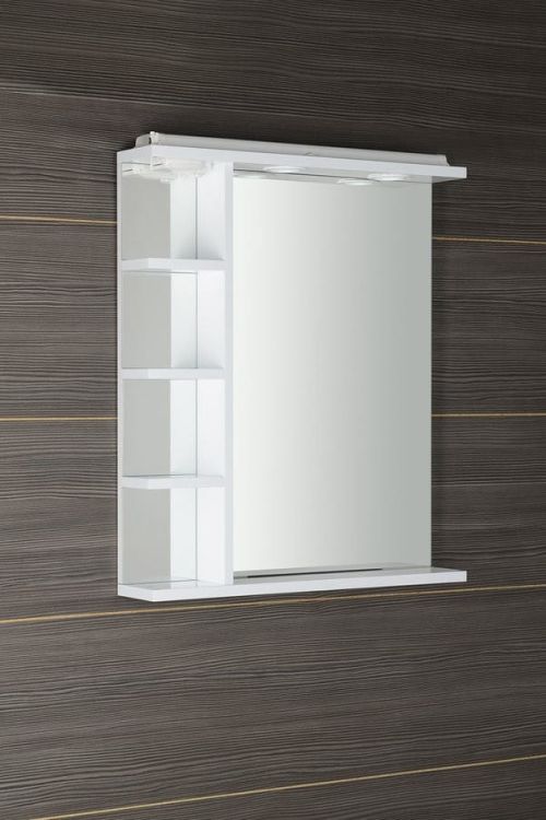 KORIN lustro z LED oświetleniem, gniazdkiem i półkami 60x70x12cm
