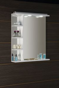 KORIN lustro z LED oświetleniem, gniazdkiem i półkami 60x70x12cm