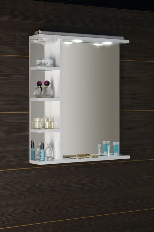 KORIN lustro z LED oświetleniem, gniazdkiem i półkami 60x70x12cm