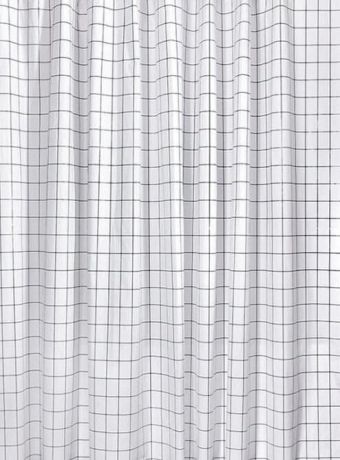 Przejdź do produktu Zasłonka prysznicowa 180x180cm, winyl, czarny/biały, kraciasty
