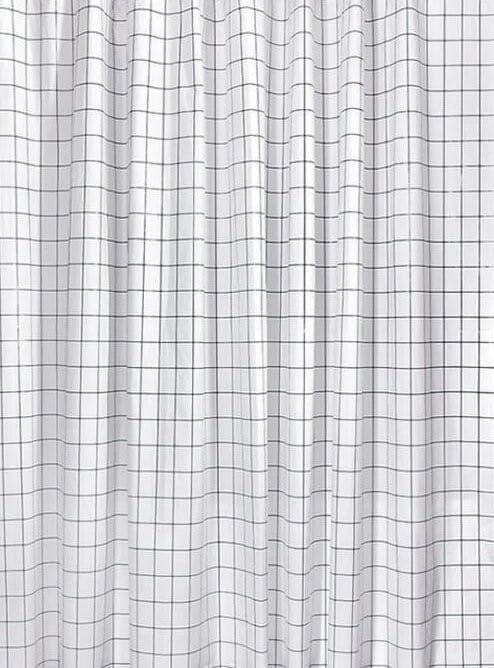 Zasłona prysznicowa 180x180cm, winyl, czarny / biały kwadratowy wzór
