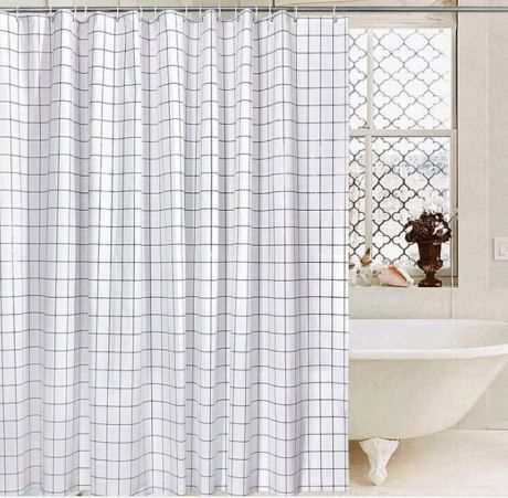 Przejdź do produktu Zasłonka prysznicowa 180x180cm, winyl, czarny/biały, kraciasty