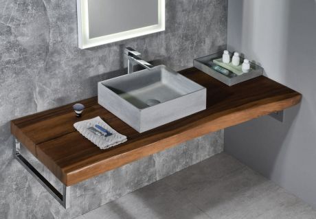 Przejdź do produktu WOODY blat pod umywalkę 90x50 cm, lite drewno Suar