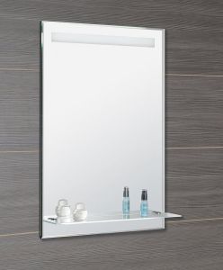 lustro z podświetleniem LED 60x80cm, szklana półka, przełącznik przyciskowy