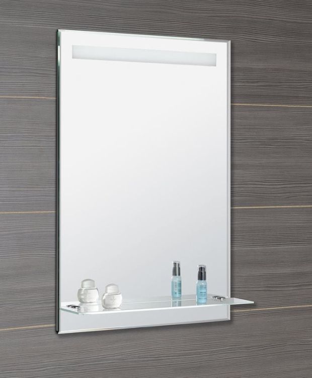 lustro z podświetleniem LED 60x80cm, szklana półka, przełącznik przyciskowy