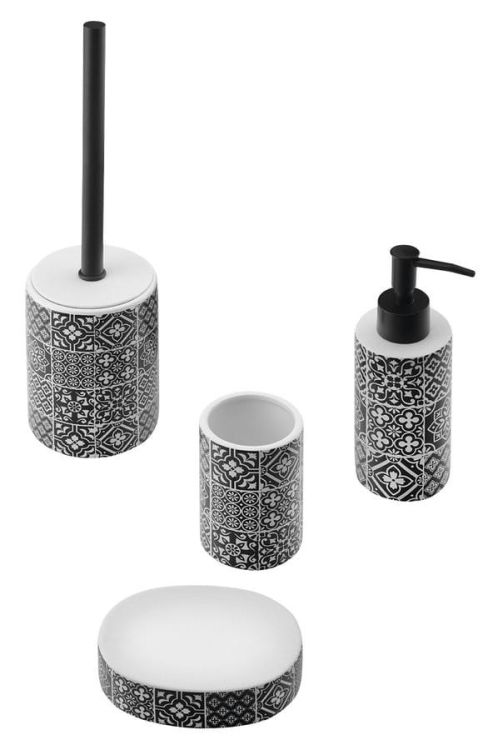 PATCHWORK zestaw akcesoriów łazienkowych, ceramiczny/czarny