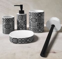 PATCHWORK zestaw akcesoriów łazienkowych, ceramiczny/czarny