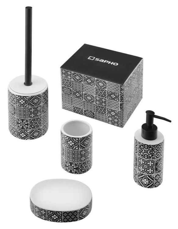 PATCHWORK zestaw akcesoriów łazienkowych, ceramiczny/czarny