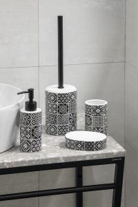 PATCHWORK zestaw akcesoriów łazienkowych, ceramiczny/czarny