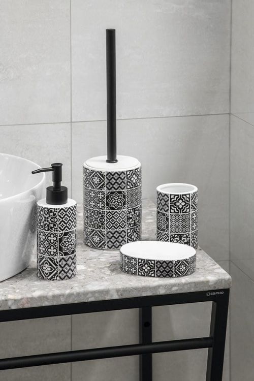 PATCHWORK zestaw akcesoriów łazienkowych, ceramiczny/czarny
