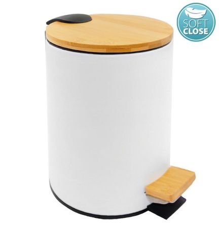 Przejdź do produktu BAMBUS kosz na śmieci okrągły 3l, Soft Close, biały mat