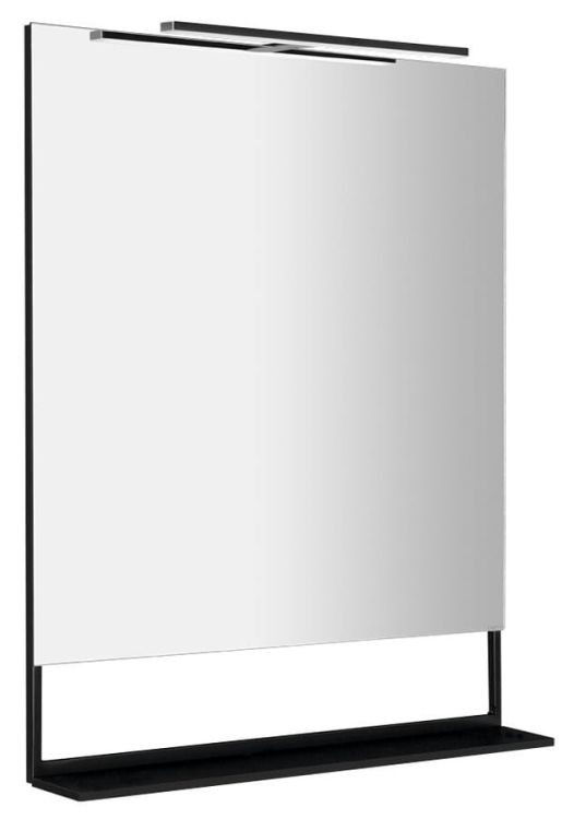 ERUPTA Lustro z półką MDF i LED oświetleniem 80x95x12cm, czarny mat