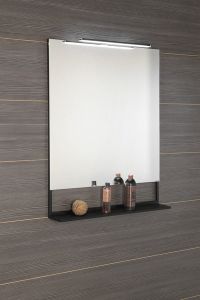 ERUPTA Lustro z półką MDF i LED oświetleniem 80x95x12cm, czarny mat