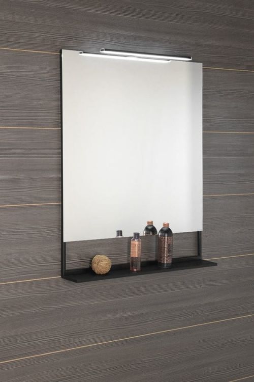 ERUPTA Lustro z półką MDF i LED oświetleniem 80x95x12cm, czarny mat