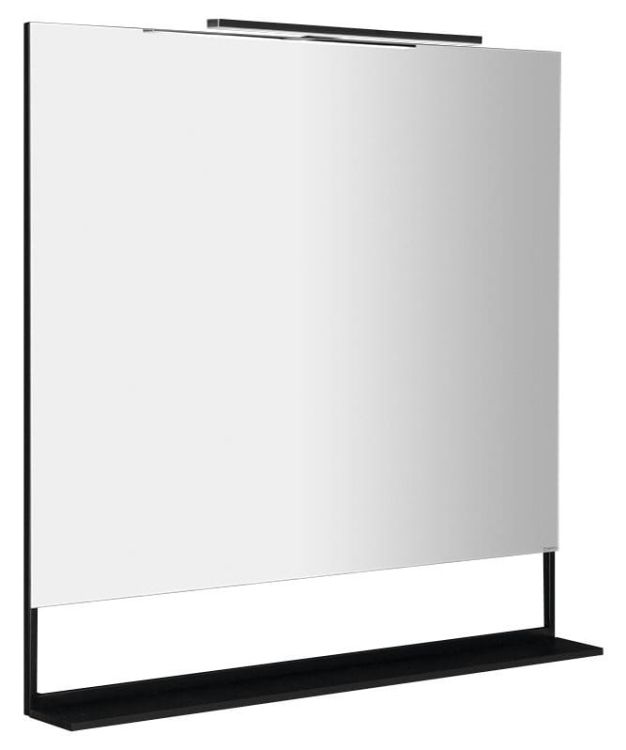 ERUPTA Lustro z półką MDF i LED oświetleniem 100x95x12cm, czarny mat
