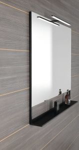 ERUPTA Lustro z półką MDF i LED oświetleniem 100x95x12cm, czarny mat