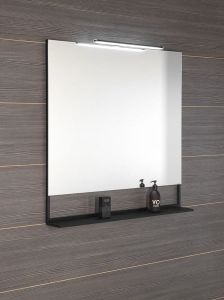 ERUPTA Lustro z półką MDF i LED oświetleniem 100x95x12cm, czarny mat