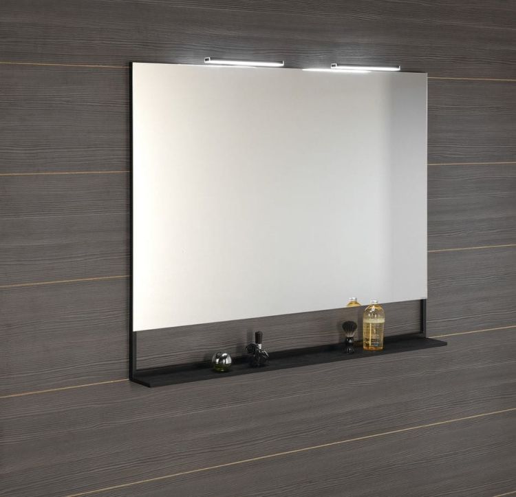 ERUPTA Lustro z półką MDF i LED oświetleniem 120x95x12cm, czarny mat