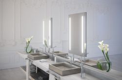 Lustro prostokątne 60x80 cm stojące, w stalowej ramie z oświetleniem LED MCJ Stand