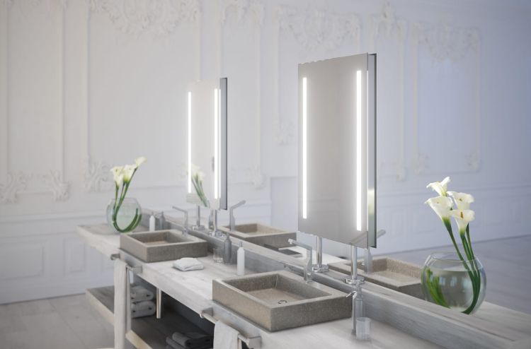 Lustro prostokątne 60x80 cm stojące, w stalowej ramie z oświetleniem LED MCJ Stand
