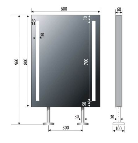 Przejdź do produktu Lustro prostokątne 60x80 cm dwustronne, stojące na stalowej ramie z oświetleniem LED MCJ Stand 2