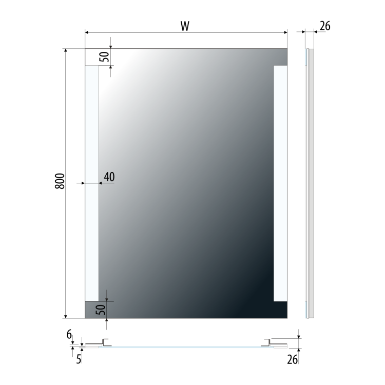 Lustro prostokątne 60x80 cm ze stalową ramą i oświetleniem LED MCJ Vetro