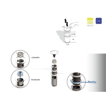 Przejdź do produktu Korek umywalkowy 5/4“, klik-klak, duży grzybek, max 80mm, chrom