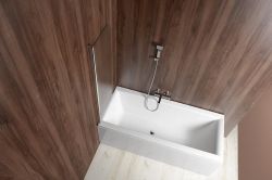 VILMA parawan wannowy 60x140cm, chrom, lewa, szkło brick