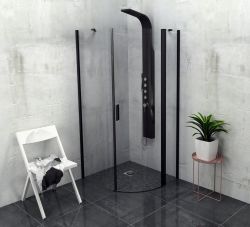 ZOOM LINE BLACK kabina prysznicowa półokrągła 900x900mm, szkło czyste, prawa