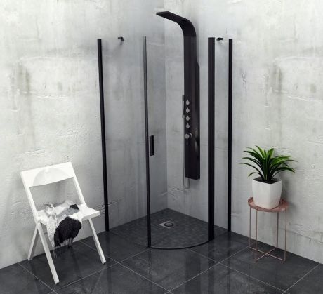 Przejdź do produktu ZOOM BLACK kabina prysznicowa półokrągła 900x900mm, szkło czyste, prawa