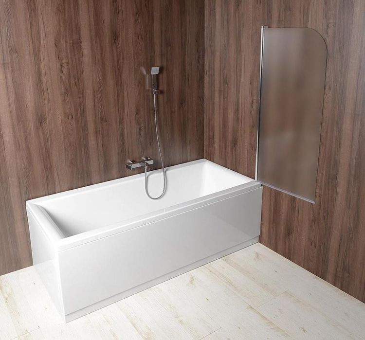 VILMA parawan wannowy 60x140cm, chrom, prawa, szkło brick