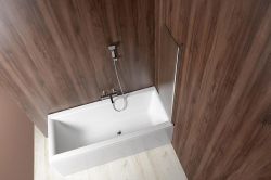 VILMA parawan wannowy 60x140cm, chrom, prawa, szkło brick