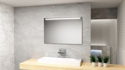 Lustro prostokątne 100x80 cm ze stalową ramą i oświetleniem LED i półką MCJ Easy 01