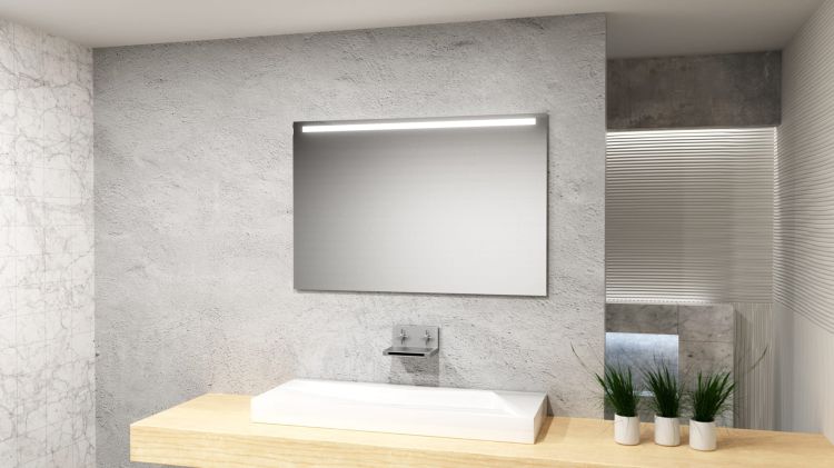 Lustro prostokątne 100x80 cm ze stalową ramą i oświetleniem LED i półką MCJ Easy 01