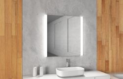 Lustro kwadratowe 80x80 cm ze stalową ramą i oświetleniem LED i półką MCJ Easy 03