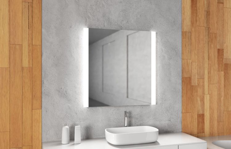 Lustro kwadratowe 80x80 cm ze stalową ramą i oświetleniem LED i półką MCJ Easy 03