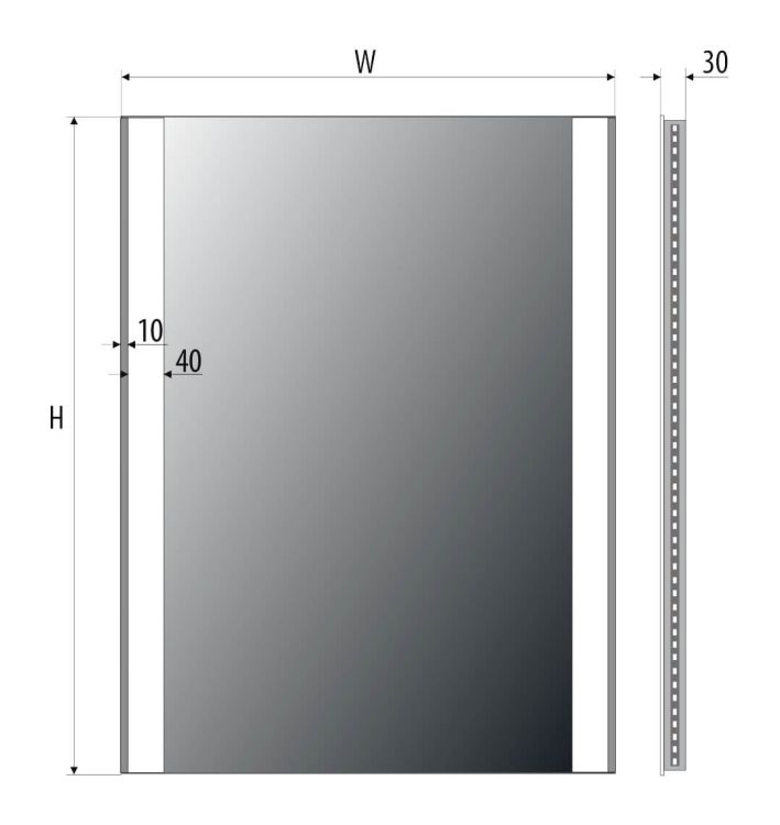 Lustro prostokątne 60x80 cm ze stalową ramą i oświetleniem LED i półką MCJ Easy 03.1
