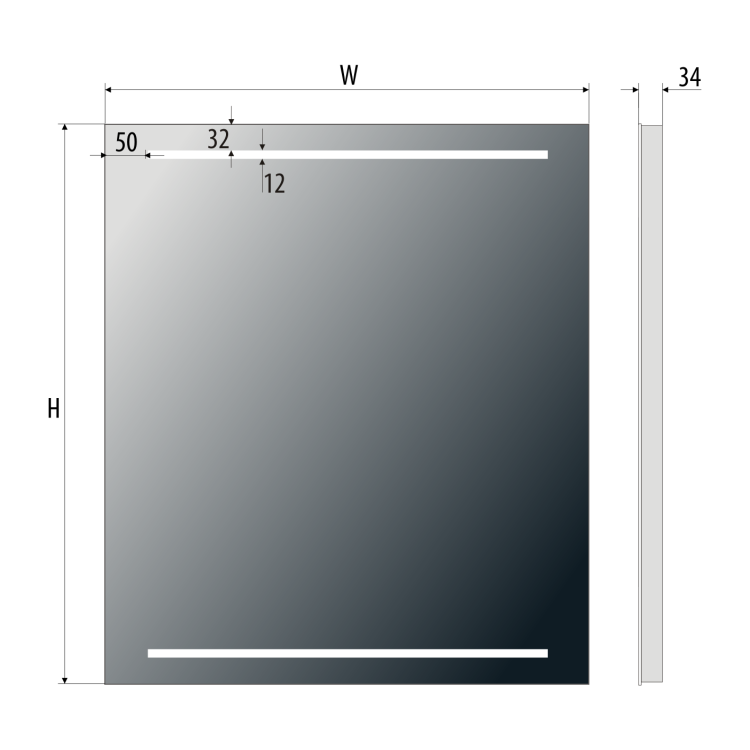 Lustro prostokątne 60x80 cm z aluminiową ramą i oświetleniem LED i półką MCJ Easy Alu 01.1