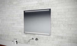 Lustro prostokątne 80x60 cm z aluminiową ramą i oświetleniem LED i półką MCJ Easy Alu 01.1