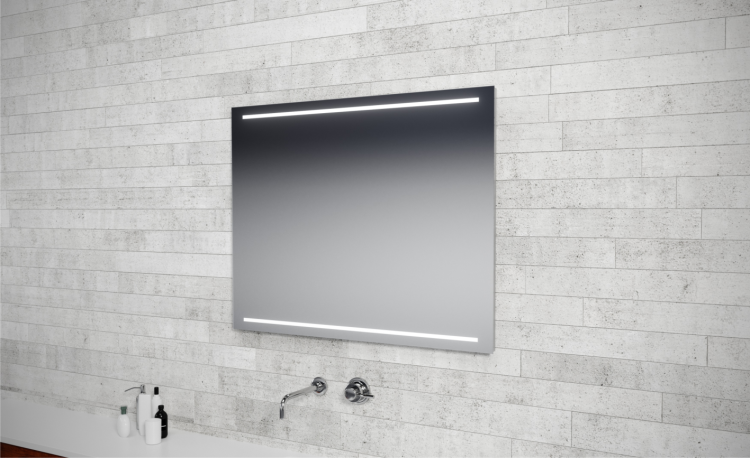 Lustro prostokątne 80x60 cm z aluminiową ramą i oświetleniem LED i półką MCJ Easy Alu 01.1