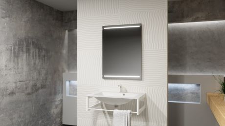 Przejdź do produktu Lustro prostokątne 60x80 cm z aluminiową ramą i oświetleniem LED i półką MCJ Easy Alu 01.1